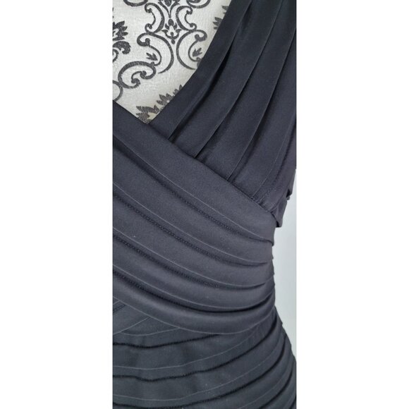 Adrianna Papell Dress Size 10 Black Sheath Pleated Midi Sleeve Cocktail Party - Picture 3 of 13